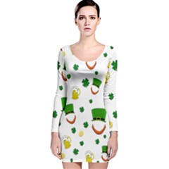 St  Patrick s Day Pattern Long Sleeve Velvet Bodycon Dress by Valentinaart