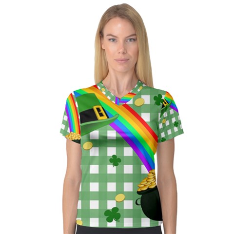 St  Patrick s Day Rainbow Women s V-neck Sport Mesh Tee by Valentinaart