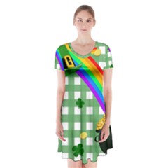 St  Patrick s Day Rainbow Short Sleeve V-neck Flare Dress