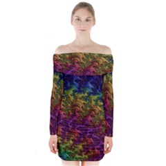 Fractal Art Design Colorful Long Sleeve Off Shoulder Dress