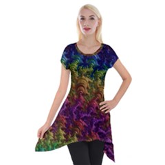 Fractal Art Design Colorful Short Sleeve Side Drop Tunic