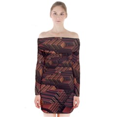 Fractal 3d Render Futuristic Long Sleeve Off Shoulder Dress