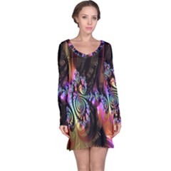 Fractal Colorful Background Long Sleeve Nightdress by Nexatart