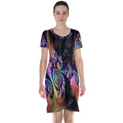 Fractal Colorful Background Short Sleeve Nightdress by Nexatart