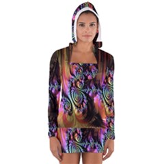 Fractal Colorful Background Women s Long Sleeve Hooded T-shirt