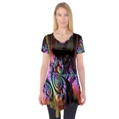 Fractal Colorful Background Short Sleeve Tunic 