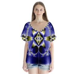 Fractal Fantasy Blue Beauty Flutter Sleeve Top