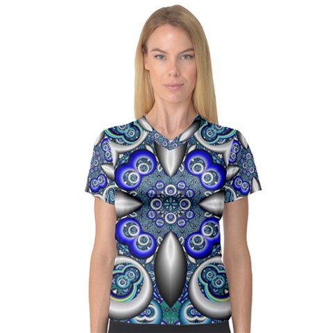 Fractal Cathedral Pattern Mosaic Women s V-neck Sport Mesh Tee by Nexatart