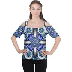 Fractal Cathedral Pattern Mosaic Women s Cutout Shoulder Tee