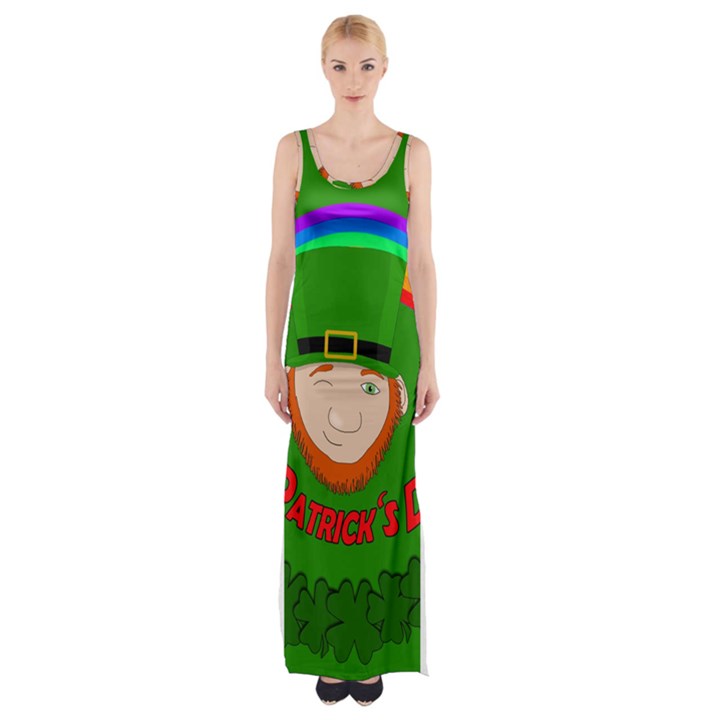 St. Patrick s day Maxi Thigh Split Dress