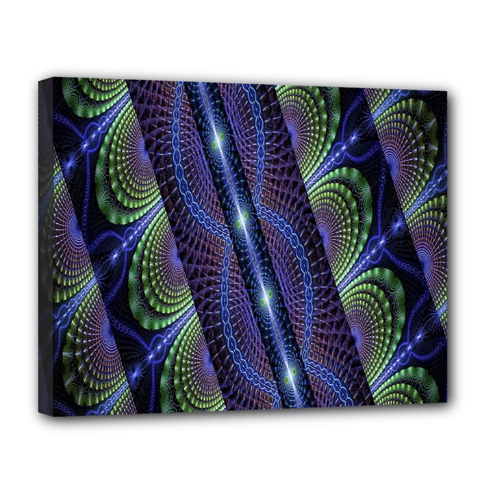 Fractal Blue Lines Colorful Canvas 14  x 11 