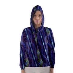 Fractal Blue Lines Colorful Hooded Wind Breaker (Women)