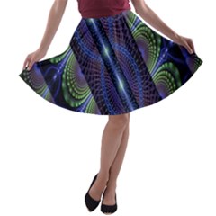 Fractal Blue Lines Colorful A-line Skater Skirt