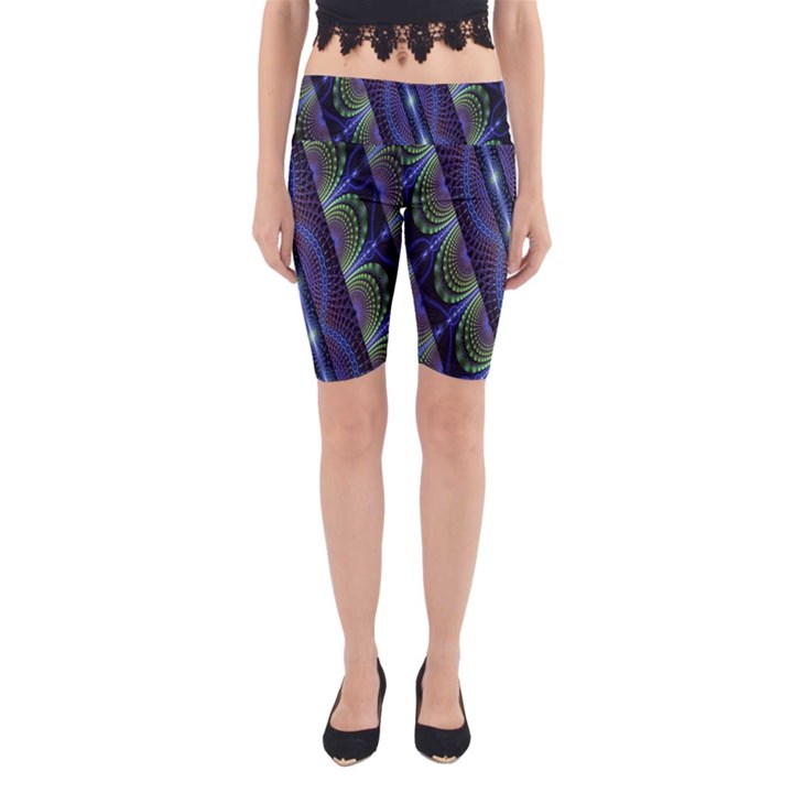 Fractal Blue Lines Colorful Yoga Cropped Leggings