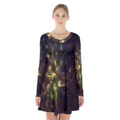 Fractal Flame Light Energy Long Sleeve Velvet V-neck Dress