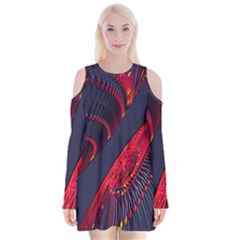 Fractal Fractal Art Digital Art Velvet Long Sleeve Shoulder Cutout Dress by Nexatart