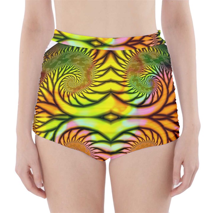 Fractals Ball About Abstract High-Waisted Bikini Bottoms