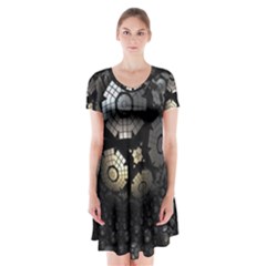 Fractal Sphere Steel 3d Structures Short Sleeve V-neck Flare Dress