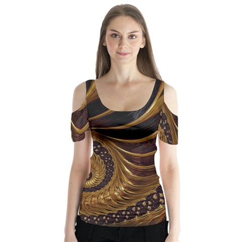 Fractal Spiral Endless Mathematics Butterfly Sleeve Cutout Tee  by Nexatart