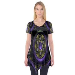 Fractal Sparkling Purple Abstract Short Sleeve Tunic 