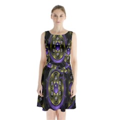 Fractal Sparkling Purple Abstract Sleeveless Chiffon Waist Tie Dress