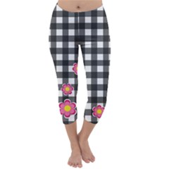 Floral Plaid Pattern Capri Winter Leggings  by Valentinaart