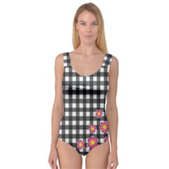 Floral Plaid Pattern Princess Tank Leotard 