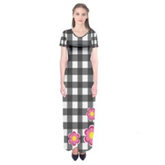 Floral Plaid Pattern Short Sleeve Maxi Dress by Valentinaart