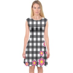 Floral Plaid Pattern Capsleeve Midi Dress by Valentinaart