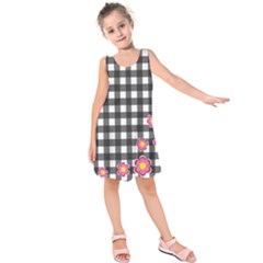 Floral Plaid Pattern Kids  Sleeveless Dress