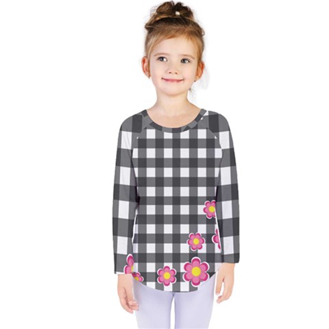 Floral Plaid Pattern Kids  Long Sleeve Tee by Valentinaart