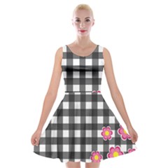 Floral Plaid Pattern Velvet Skater Dress by Valentinaart