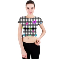 Butterflies Pattern Crew Neck Crop Top by Valentinaart