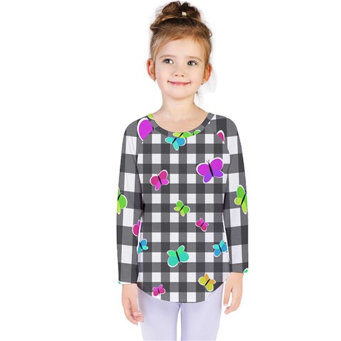 Butterflies Pattern Kids  Long Sleeve Tee by Valentinaart