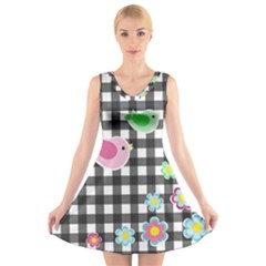 Cute Spring Pattern V-neck Sleeveless Skater Dress by Valentinaart