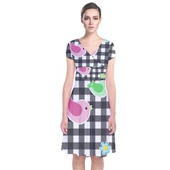 Cute Spring Pattern Short Sleeve Front Wrap Dress by Valentinaart