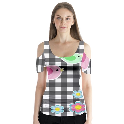 Cute Spring Pattern Butterfly Sleeve Cutout Tee  by Valentinaart