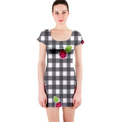 Ladybugs Plaid Pattern Short Sleeve Bodycon Dress by Valentinaart