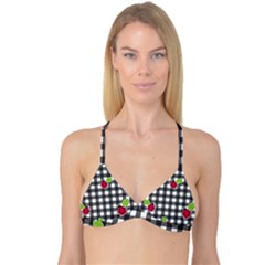 Ladybugs Plaid Pattern Reversible Tri Bikini Top by Valentinaart