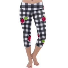 Ladybugs Plaid Pattern Capri Yoga Leggings by Valentinaart