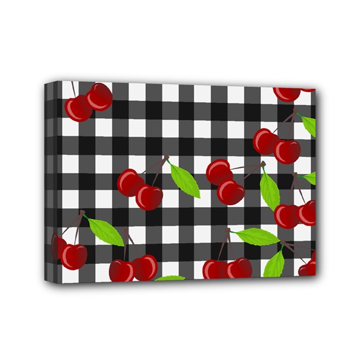 Cherries plaid pattern  Mini Canvas 7  x 5 