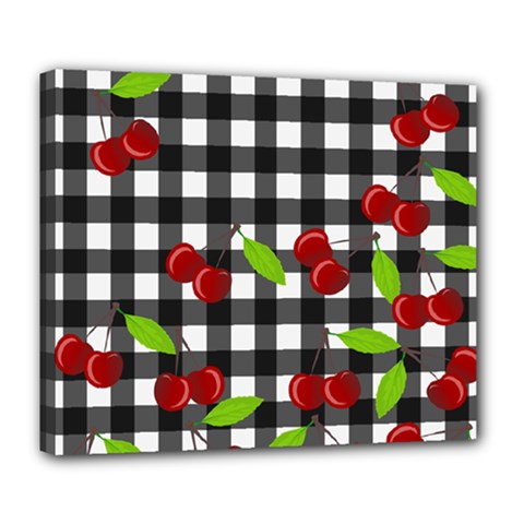 Cherries Plaid Pattern  Deluxe Canvas 24  X 20   by Valentinaart