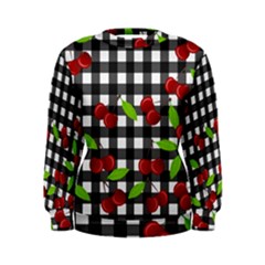 Cherries Plaid Pattern  Women s Sweatshirt by Valentinaart