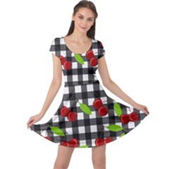 Cherries Plaid Pattern  Cap Sleeve Dresses by Valentinaart