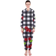 Cherries Plaid Pattern  Hooded Jumpsuit (ladies)  by Valentinaart