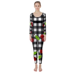 Cherries Plaid Pattern  Long Sleeve Catsuit by Valentinaart