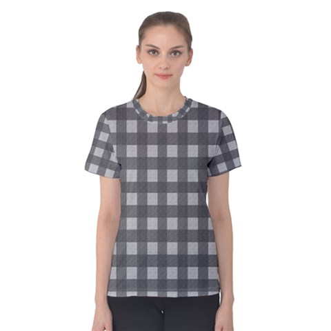 Gray Plaid Pattern Women s Cotton Tee by Valentinaart