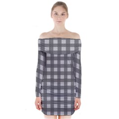 Gray Plaid Pattern Long Sleeve Off Shoulder Dress