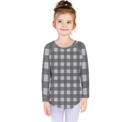 Gray Plaid Pattern Kids  Long Sleeve Tee