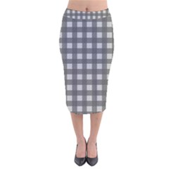 Gray Plaid Pattern Velvet Midi Pencil Skirt